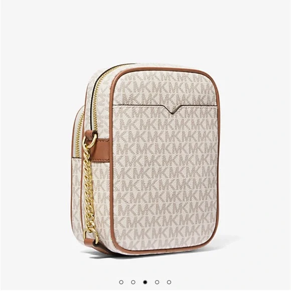 Michael Kors Jet Set Travel Medium Logo Brown and Cream Crossbody Bag - Picture 2 of 4